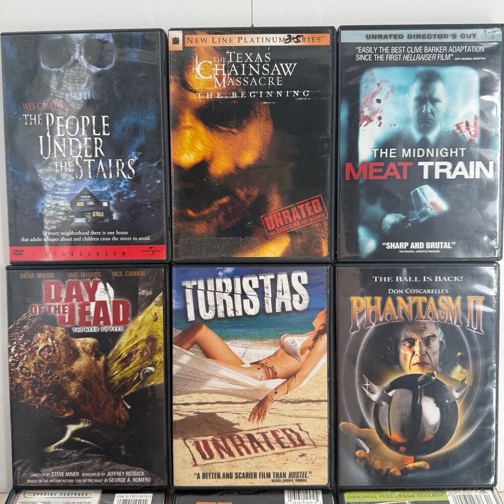 Horror DVD Lot (6) Texas Chainsaw Massacre, Phantasm II, Unrated Slashers